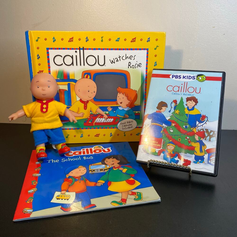 Caillou Multimedia Lot Caillou Books (2), Holiday DVD & 7” Doll
